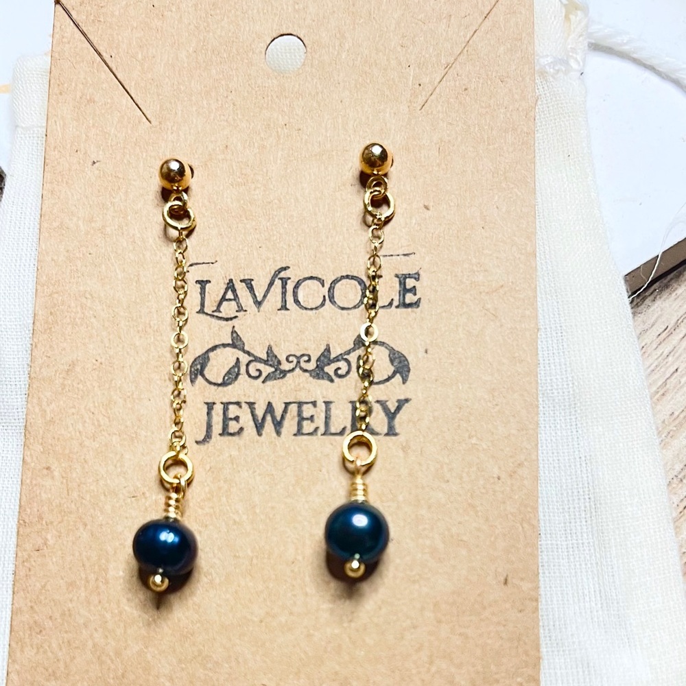 Black Pearl Chain Earrings